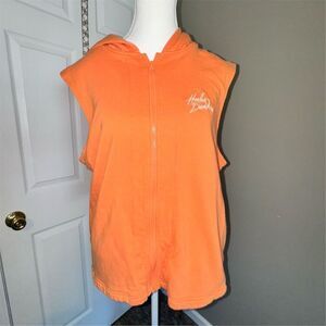 Authentic Harley Davidson Women's Orange Hooded Zip Vest Size XL Casual